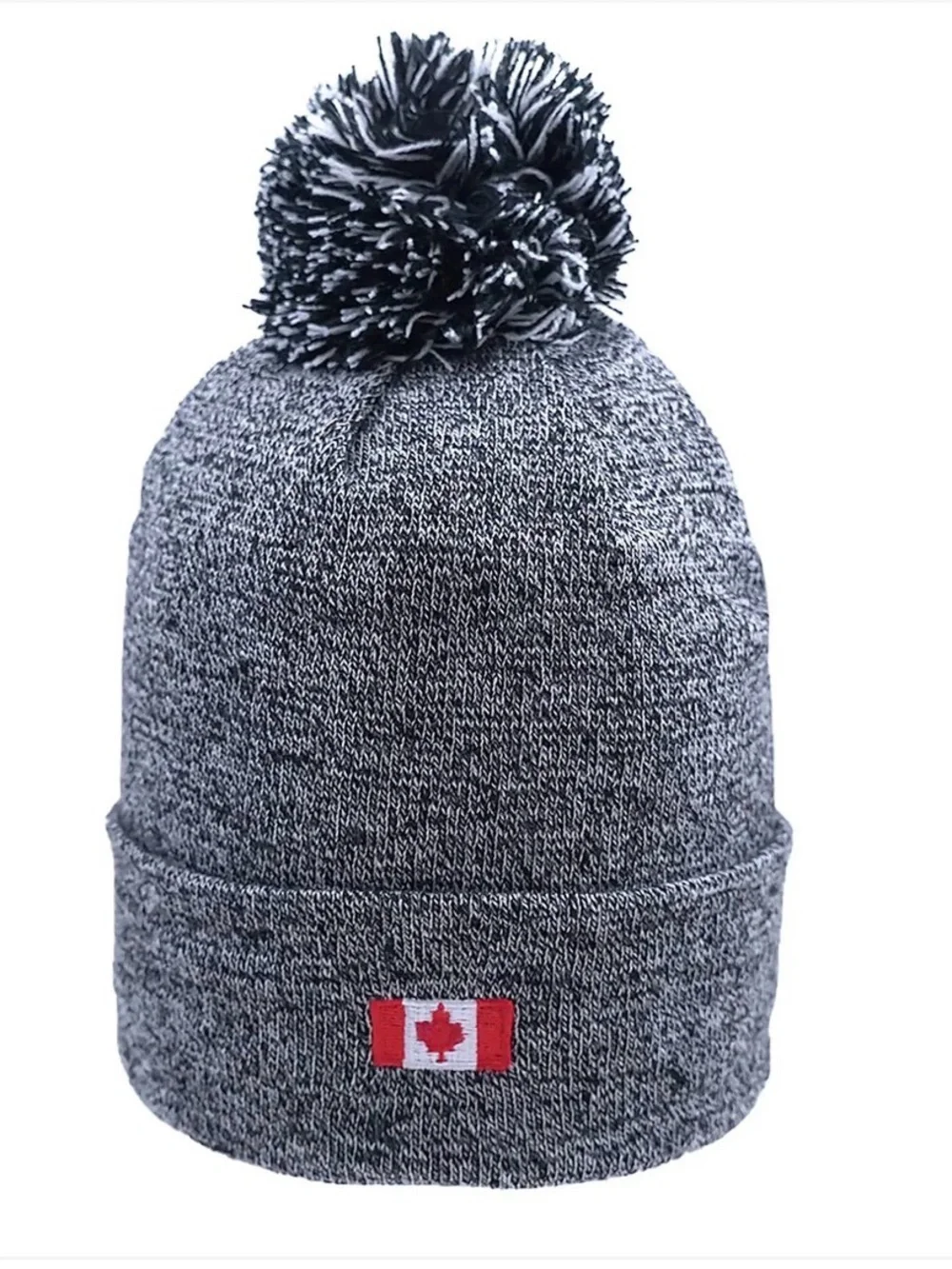 NEW Mama Bear Souvenir Du Quebec Black Warm Gray Beanie Pom Pom One Size